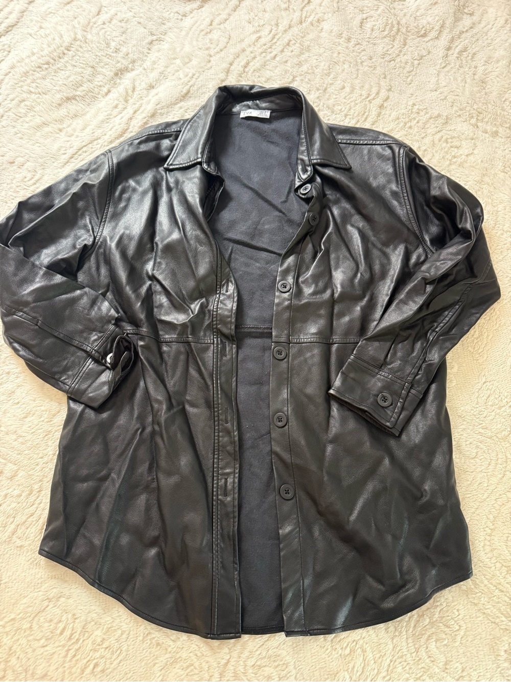 Dex Black Faux Leather Button-Up Jacket